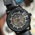 Fitron Automatic Men’s Watch – Skeleton Design, Waterproof, Shock-Resistant, Leather Strap